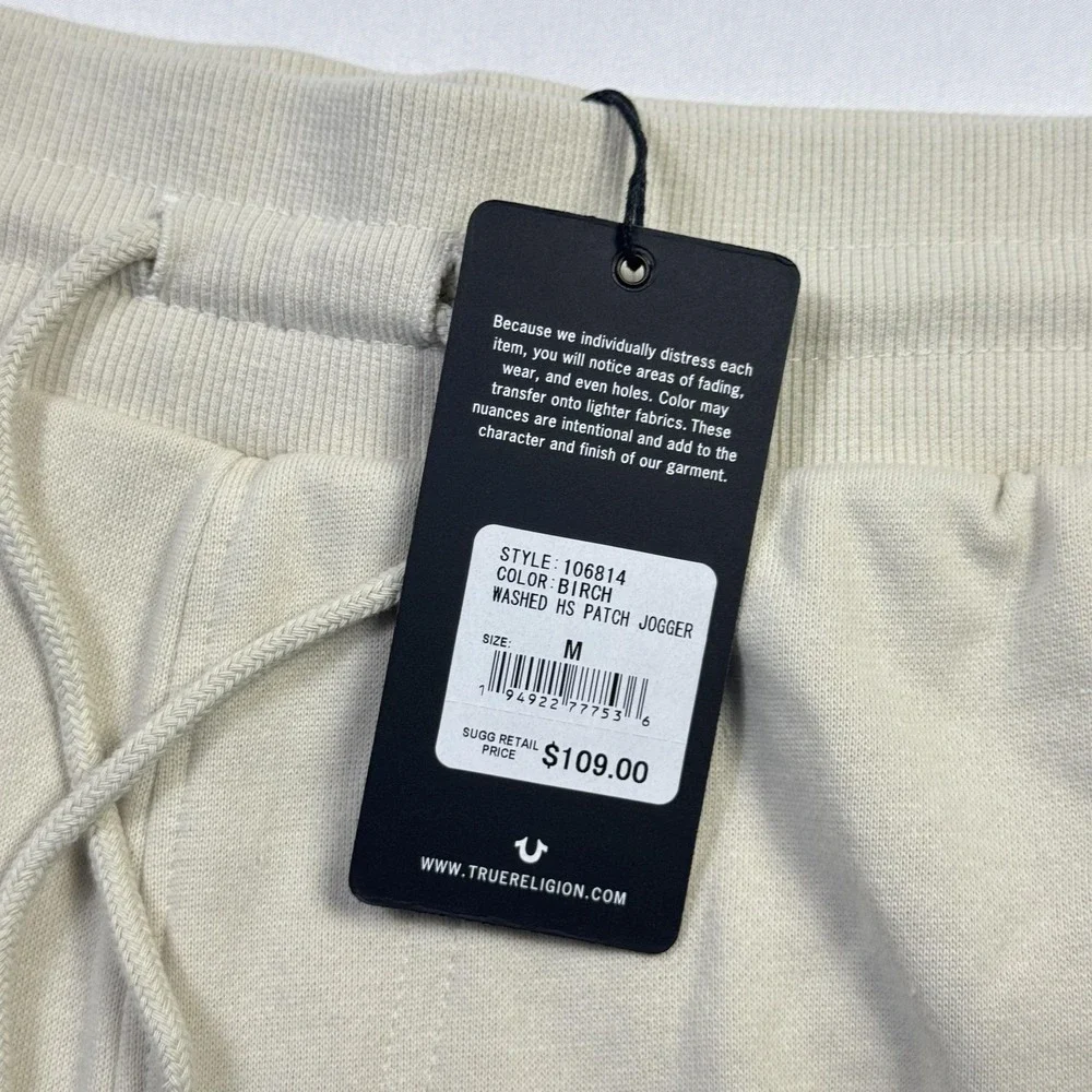 True Religion Jogger Pants Mens‎ Medium Birch Fleece Washed HS Patch Sweatpants